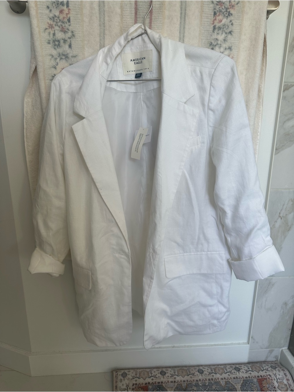 American Eagle Outfitters White Linen-Blend Blazer